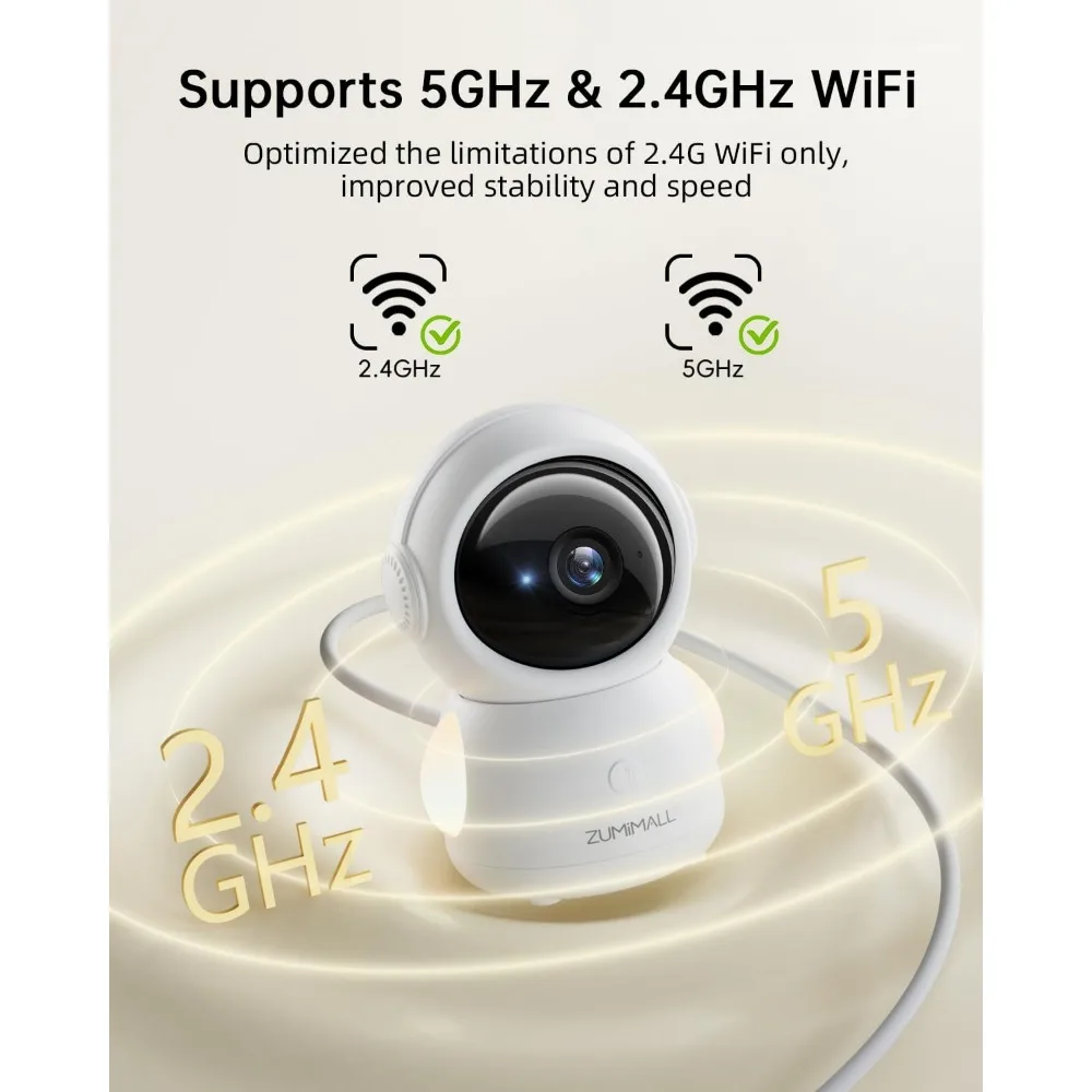 Security camera indoor, 5g/2.4g wifi baby monitor with camera and audio, 2k wired pet cameras for home security, one-click call