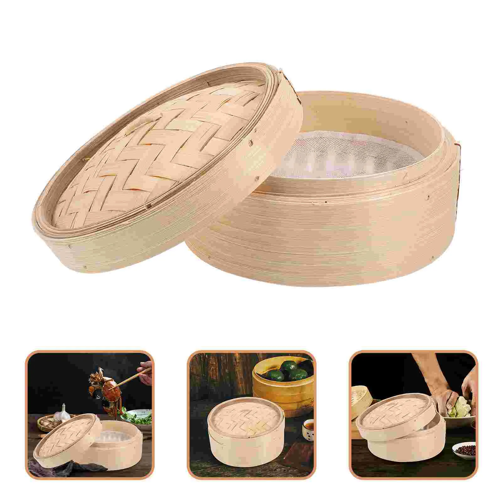 

2 Pcs Lotus Leaf Rice Steamers Steaming Tray Cooking Tools with Cover Chinese Dim Sum Cookers 8 Inch Bamboo