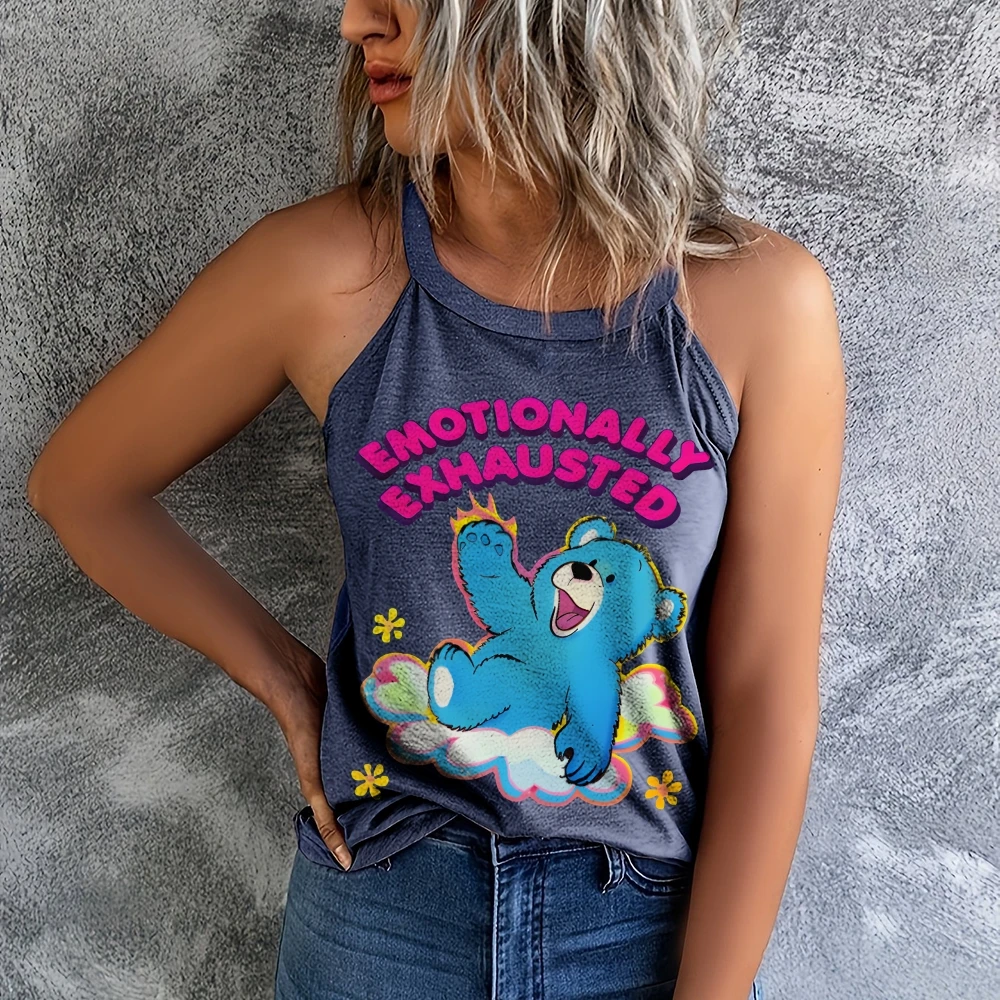 

Emotionally Exhausted Blue Bear Women's Round Neck Vest,Round Neck Vest,Trendy Tank Tops,Summer Tank Top,Work Out Tank Top