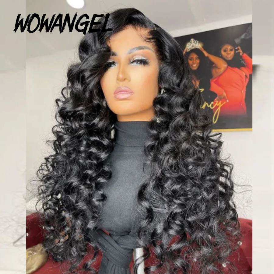 Wow Angel 34inch 13x6 HD Lace Full Frontal Wigs Loose Wigs Human Hair Lace Frontal Wigs 250% Loose Deep Wave Wigs For Women