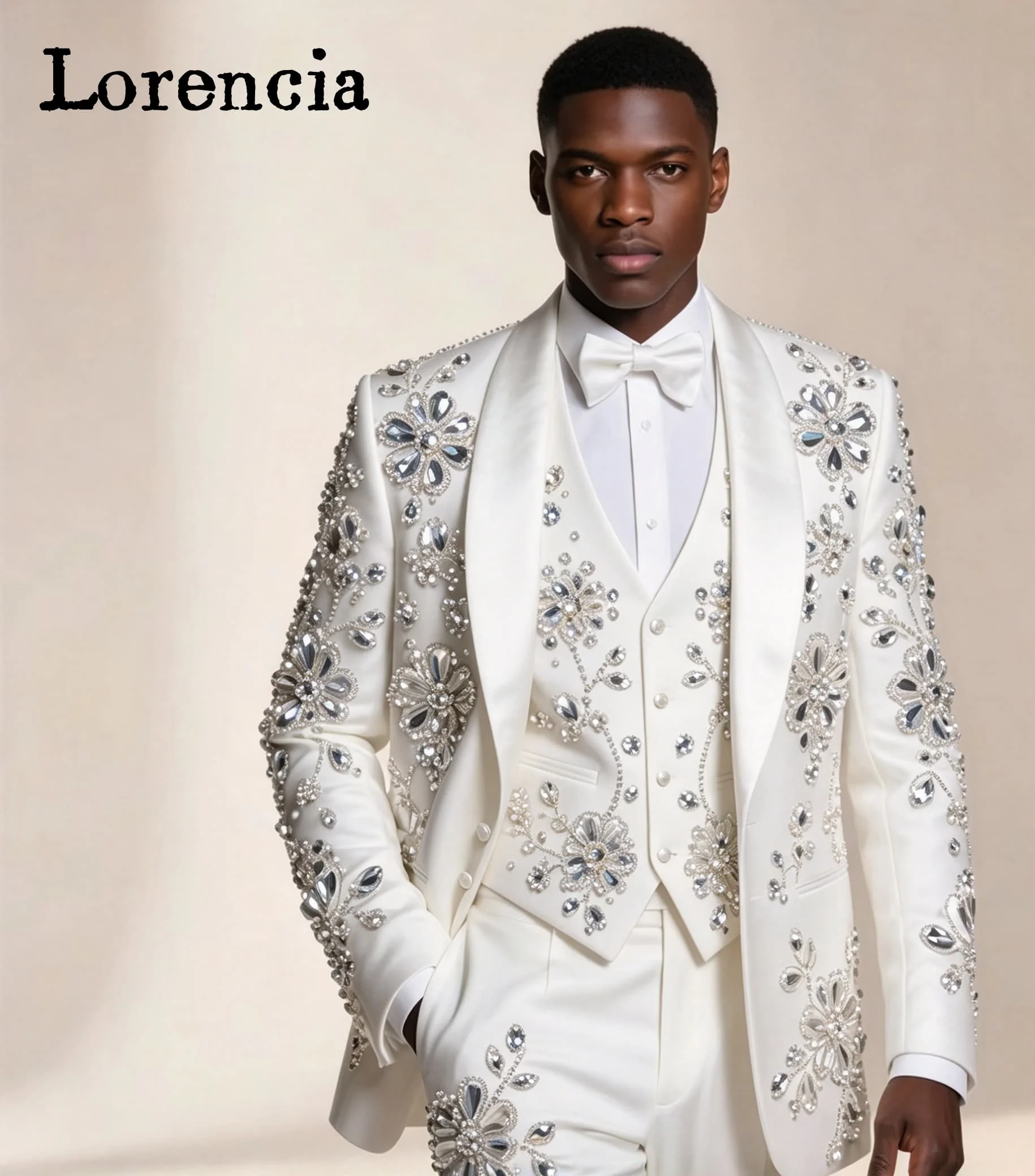 Luxury Ornament Rhinestones Men Suits 3 Pieces Sets Formal Male Blazers Customized Slim Fit Groom Wedding Tuxedos Ropa hombre