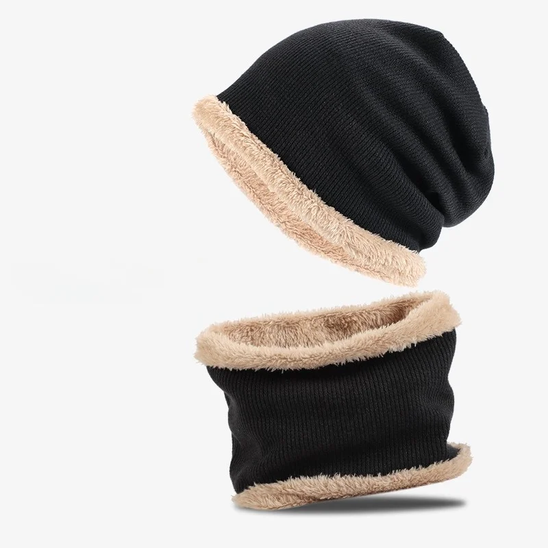 

Мужская морозостойкая шапка, зимняя теплая вязаная шапка на флисовой подкладке, шарф с ушками, уличная шапка