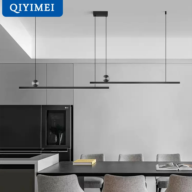 

Modern Long Strip Led Pendant Lamp For Dining Table Minimalist Indoor Lighting Bar Island Restaurant Black ColorLamp Home Decor