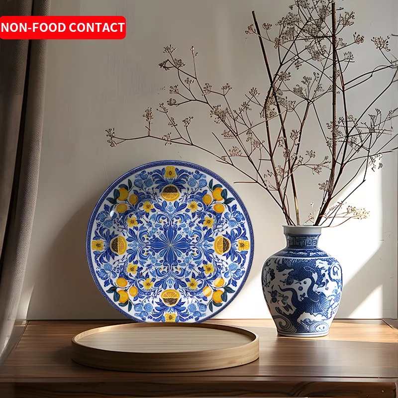 Exquisite Ceramic Decorative Plate Featuring an Orange Tree Leaf Design, Perfect for Home Dining Table Decor. Non-Food Contact,