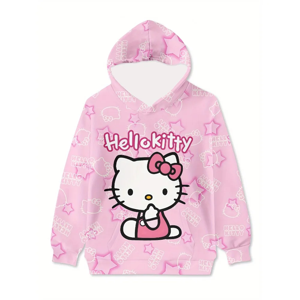 

Весенне-осенняя женская толстовка с милым принтом «Hello Kitty», повседневная модная пуловер с длинными рукавами, женская домашняя удобная свободная толстовка