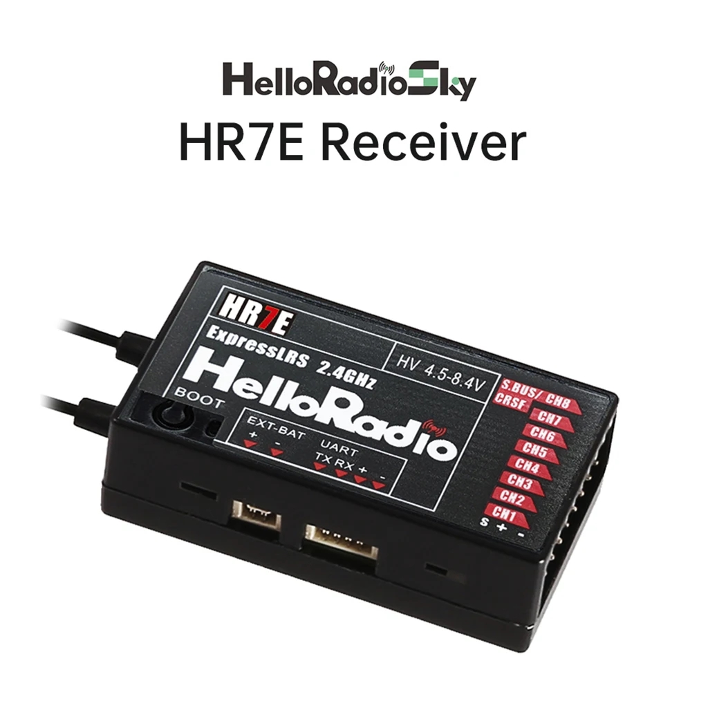 

HelloRadio HR7E 8CH ELRS 2.4G / HR7C 8CH D8/D16/SFHSS PWM Power Supply DC 4.5-7.4 V Receiver Dual Antenna Fixed Wing Airplane