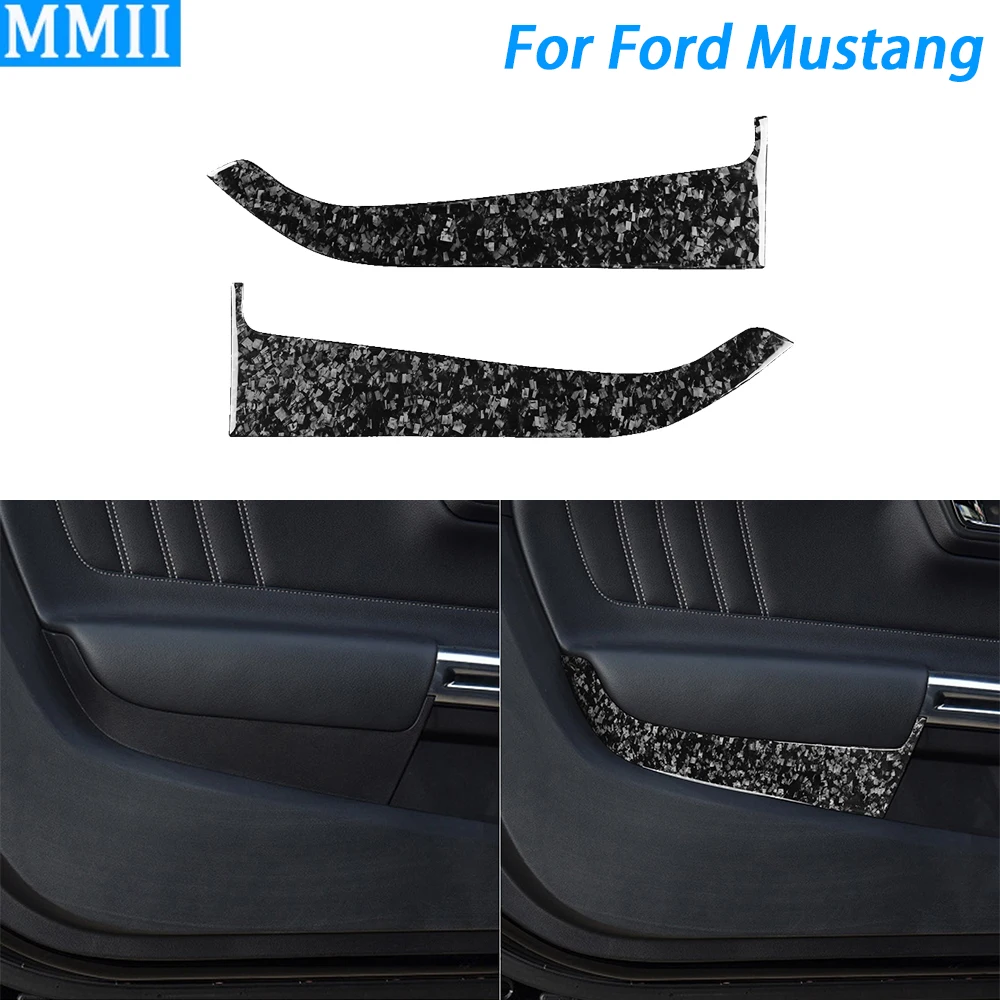 For Ford Mustang 2015-2023 Forged Carbon Fiber Front Inner Door Panel Trim Cover Car Interior Decoration Accessories Sticker