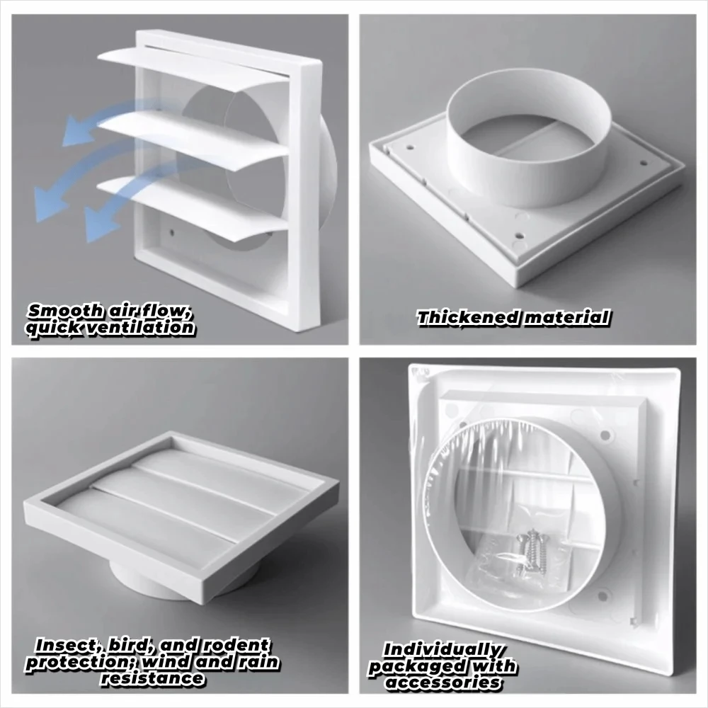 Ventilation System White Vent Grille One-Way Dryer Exhaust Hood Plastic Louvered Dryer Exhaust Vent Cover No Filter
