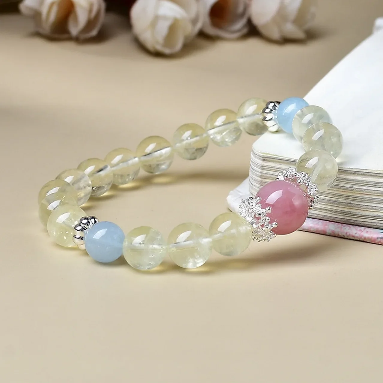 

Natural Citrine Powder Crystal Aquamarine Bracelet Women's Light Luxury Fashion Lucky Bracelet, Gift