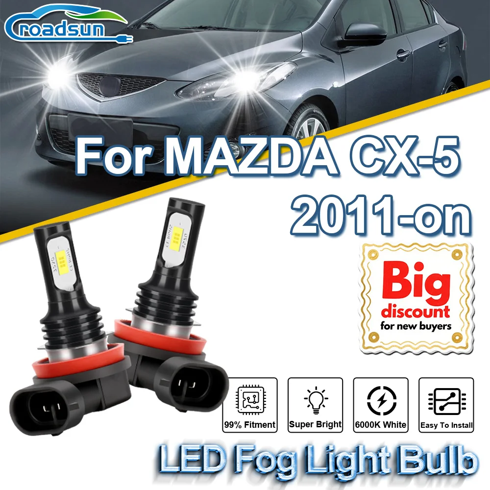 ROADSUN For MAZDA CX-5 2011 2012 2013 2014 2015 2016 2017 2018 2019 2020 2021-on 2PCS Canbus LED Fog Light Bulb Fog Lamp Ampoule