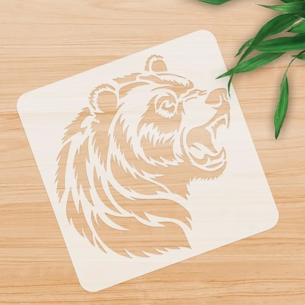 1 Piece Roaring Bear Head Animal Craft Art Stencil 11.8"x11.8" Growling Bear Plastic Reusable Stencil for Wood Burning Paint view 4