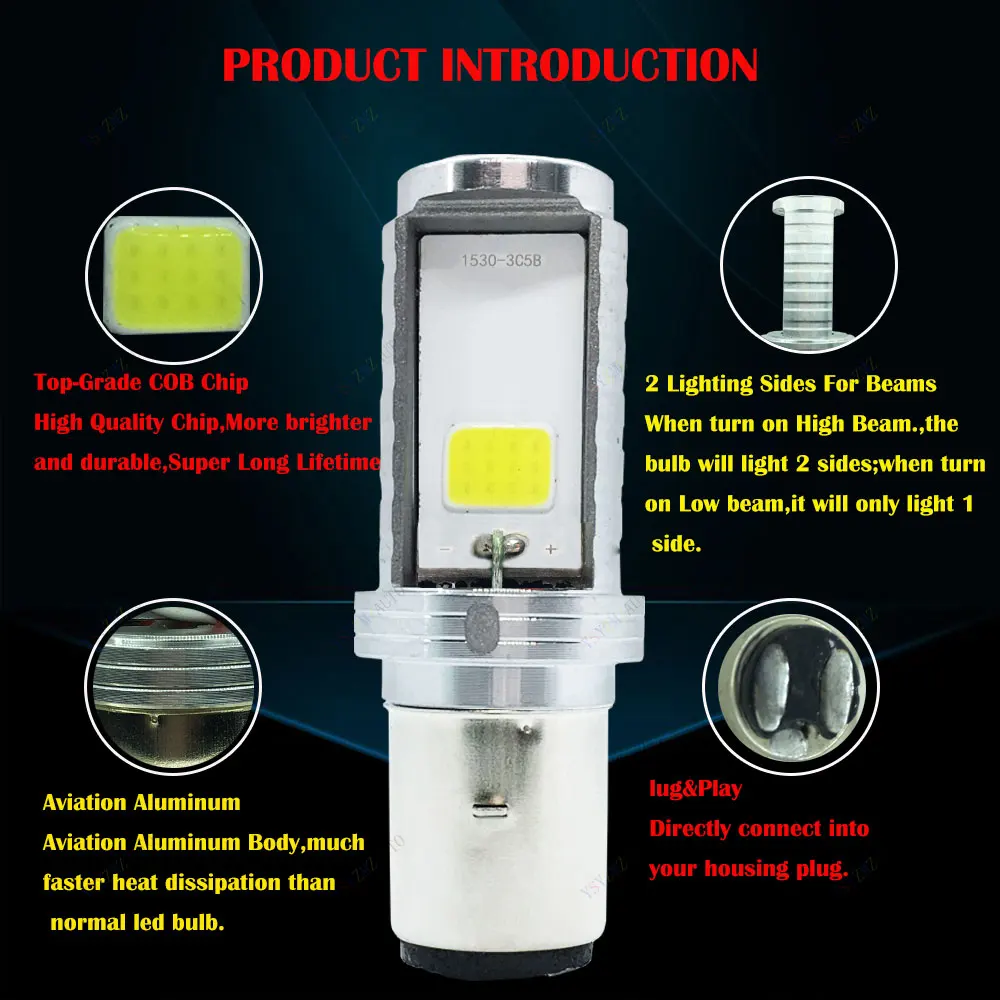 1pcs 12000LM BA20D Headlight Bulb H6 LED  Light Hi-Lo Beam Light Lamp Bulb  Motorcycle Auxiliary Lights Led Headlight 6500K 12V image 3