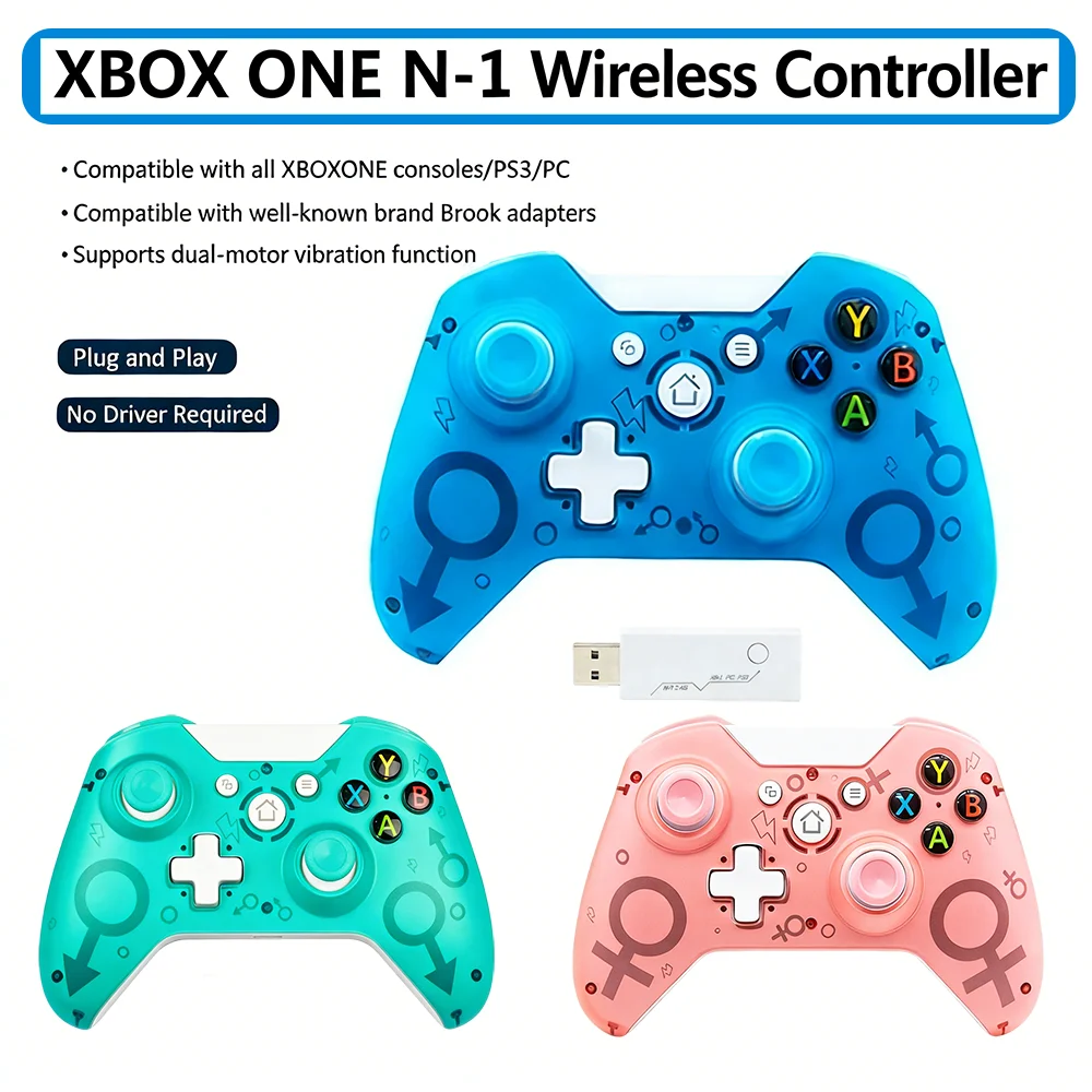 

2.4G Wireless Gaming Controller for Xbox One/PC/PS3/XSX Dual Motor Vibration N-1 Gamepad X/D-Switchable Controller for PC
