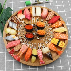 Simulated Food Pendant PVC Japanese Salmon Sushi Model Keychains Car Key Chain Phone Pendant Keyrings Creative Decoration Gift