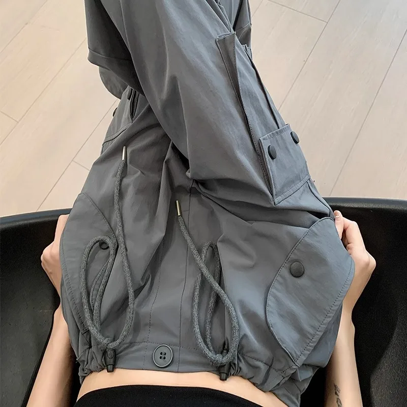 

Gray High Waist Wide Leg Workwear Pants Women's Summer Thin New Loose Straight American Style Quick Dry Sport Trousers