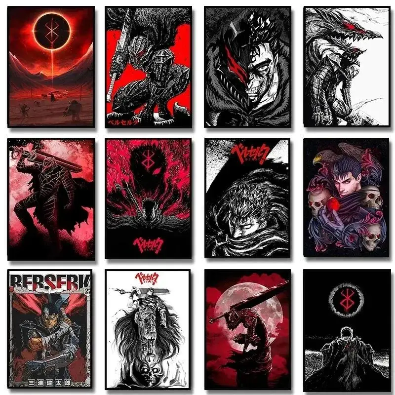 Berserk Art Poster  Japanese Classic Cartoon Anime Canvas Painting Print Picture Artwork for Salon Cafe Bedroom Wall Decor  Perf