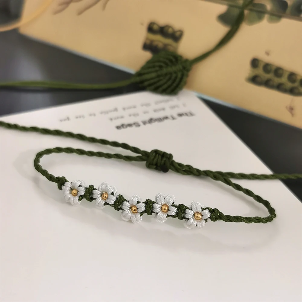 สีขาว Daisy ดอกไม้สร้อยข้อมือ Handmade String ธรรมชาติ Mori สไตล์โรแมนติกหวานของขวัญเครื่องประดับสําหรับผู้หญิง