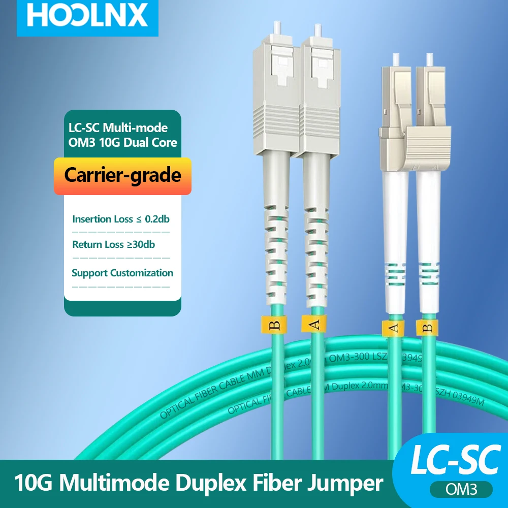 

HOOLNX OM3 LC to SC UPC Duplex Multimode Fiber Optic Patch Cable, 50/125μm, LSZH 2.0mm, Bend Insensitive, Custom Length 0.5-100m