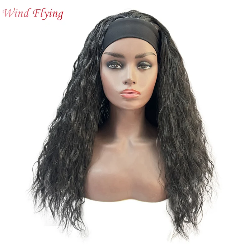 WIND FLYING 22 Inches Ice Hair Band Wig Black Wig Women Long Curly Hair Full Head Set Fluffy Whole Top Chemical Fiber Hair Wig