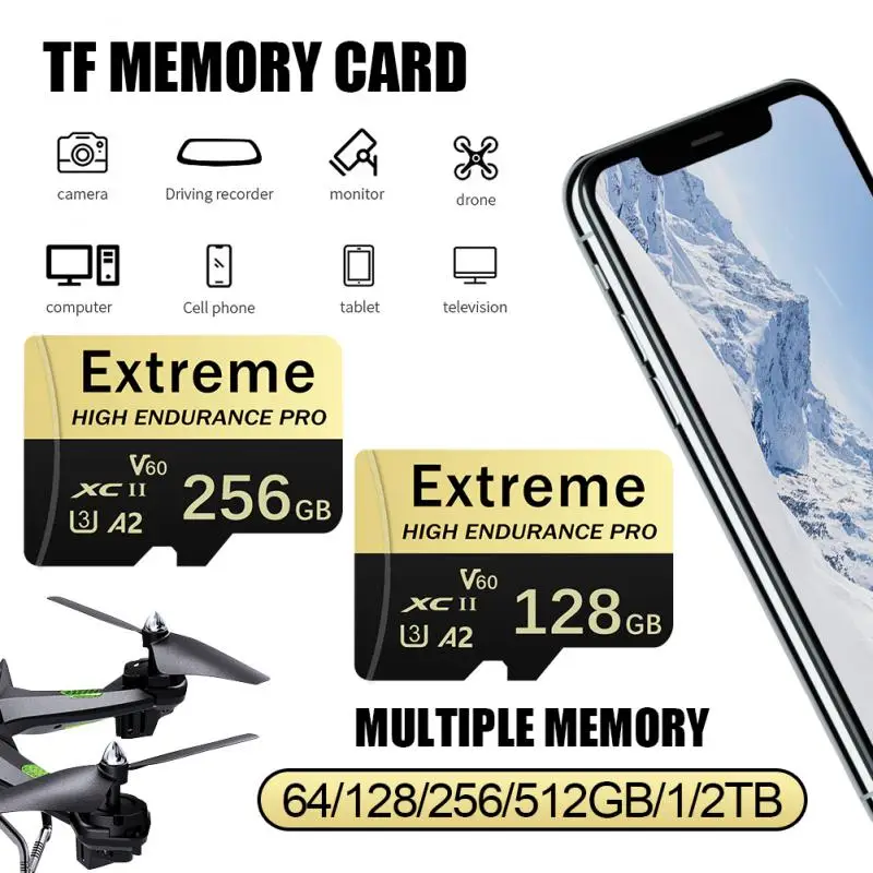 2TB 1TB Memory TF Card 128GB 512G U3 V30 4K Full HD Micro TF Mini SD Card TF Memory Flash Card 100mb/s For Phone/Computer