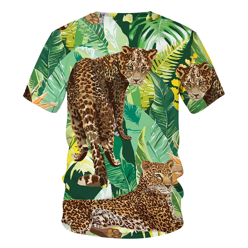 Hot Summer Men\'s T Shirt 3D Printed Jungle Camouflage Animal Tiger Leopard Pattern Personality Short Sleeve Loose O Collar Shirt