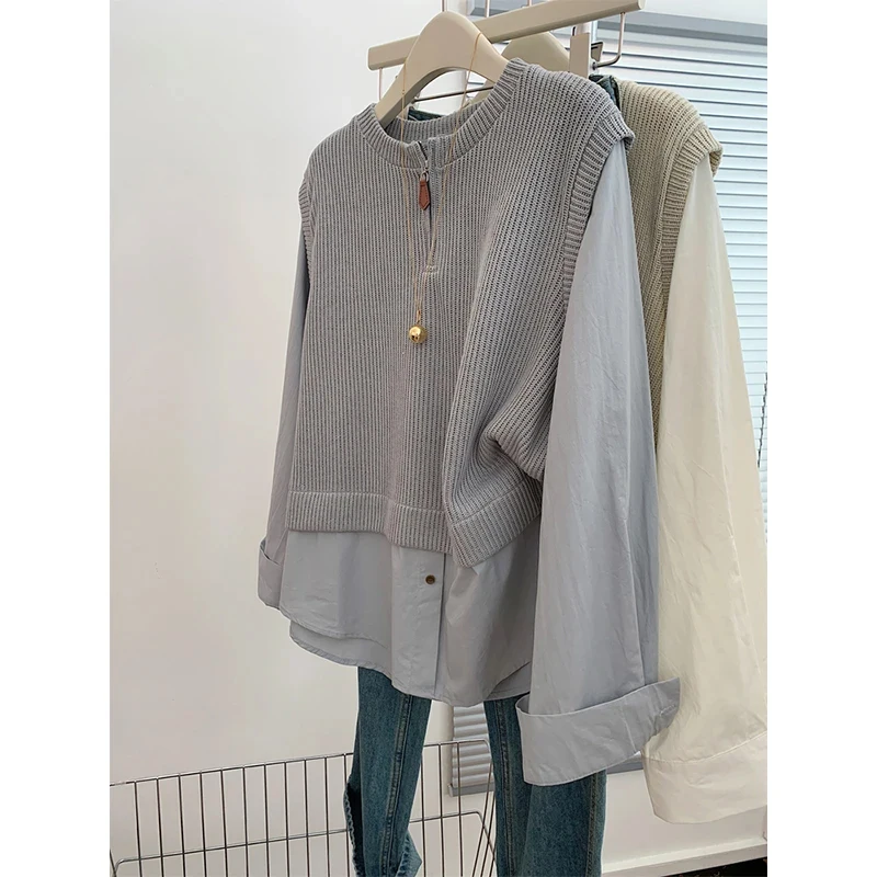 

ay Long Sve irt Трикотажные свободные ленивые рукава средней длины для женщин Высококачественные легкие роскошные антивозрастные топы на пуговицах...