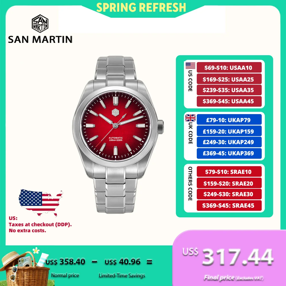 

San Martin 39mm 9039 Enamel Gradient Chinese Character Fu Pattern Dial Men Mechanical Watch Original Swim BGW-X1 SN0144GX-1
