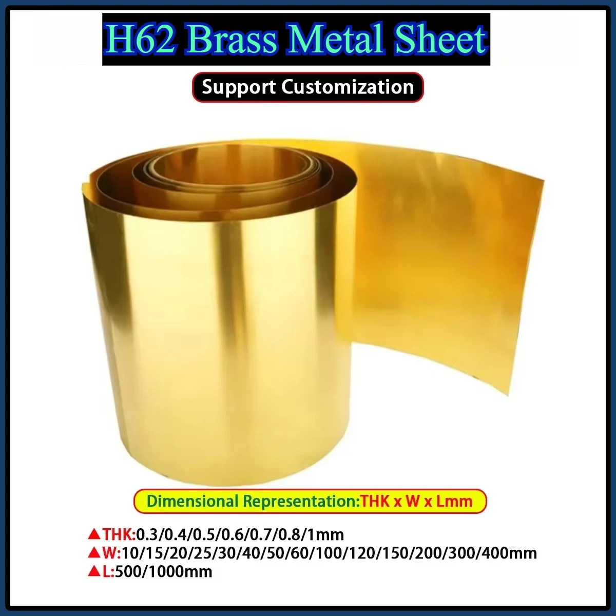 H62 Brass Metal Thin Sheet Foil Plate Brass Strip Thickness 0.3-1mm W 10-400mm L 500/1000mm