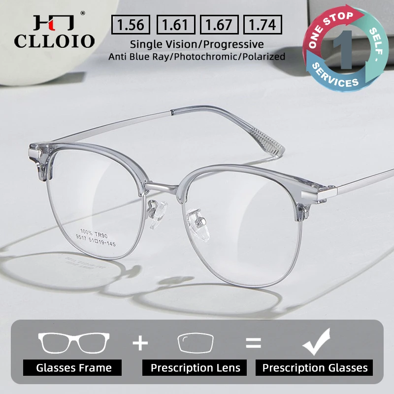 

CLLOIO Classic Casual Style Prescription Glasses Anti Blue Light Alloy Eyebrow Frame Myopia Glasses Progressive Reading Eyewear