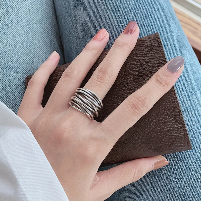 Fashion Geometric Handmade Irregular Interware Lines Ring For Women Girls Personality Irregular Adjustable Open Rings Gifts