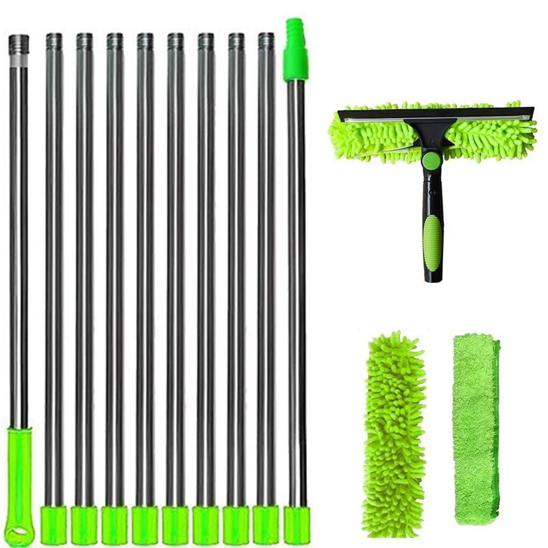 Uitgebreide raamreinigingsset 2-in-1 dubbelzijdige glazen zuigmondreiniger Duster Mop 180 °   Draaibaar gereedschap voor het reinigen van ramen