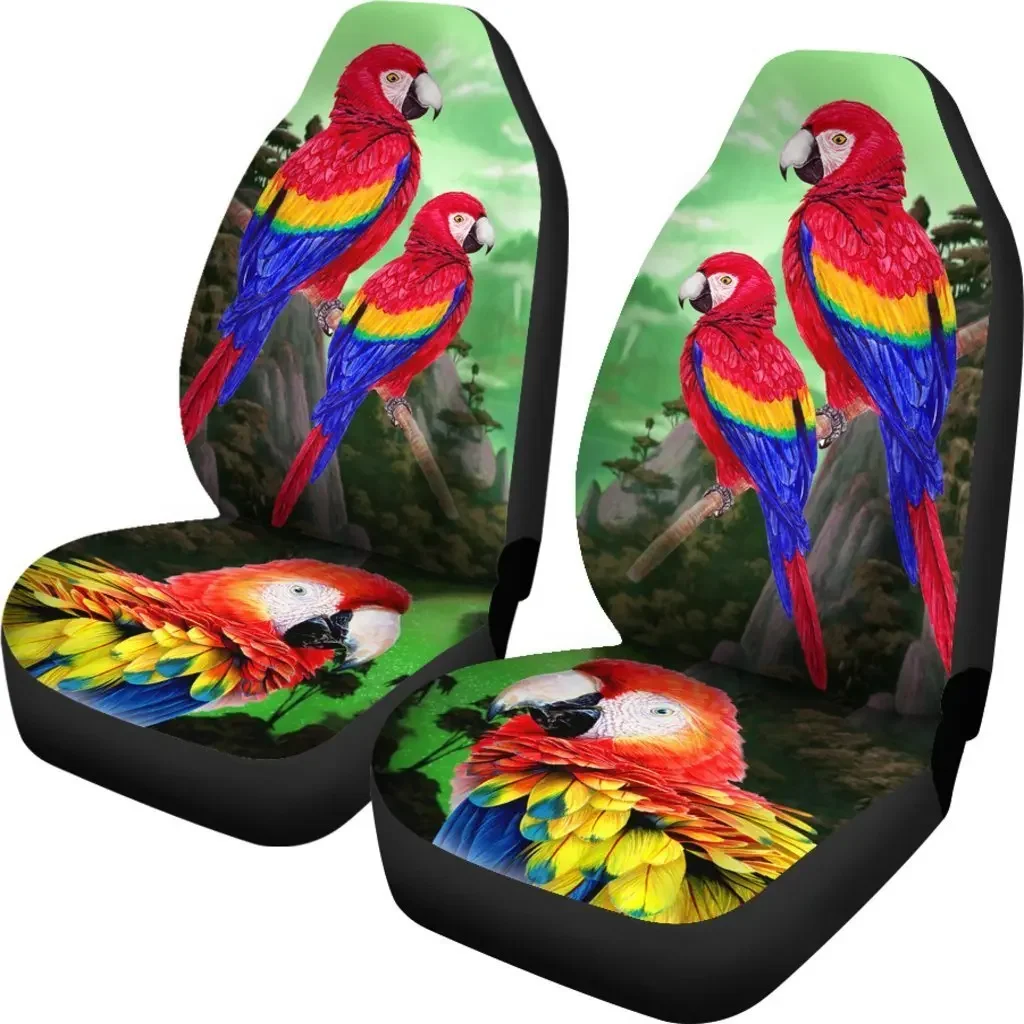 Lovely Scarlet Macaw Parrot Print Car Seat Covers Set 2 Pc, Car Accessories Seat Cover