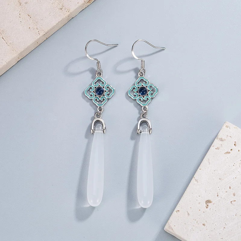 New Chinese style Crystal Water Droplets Earrings Women High-end feel Collocation Cheongsam Earrings Retro 925 Silver Earring