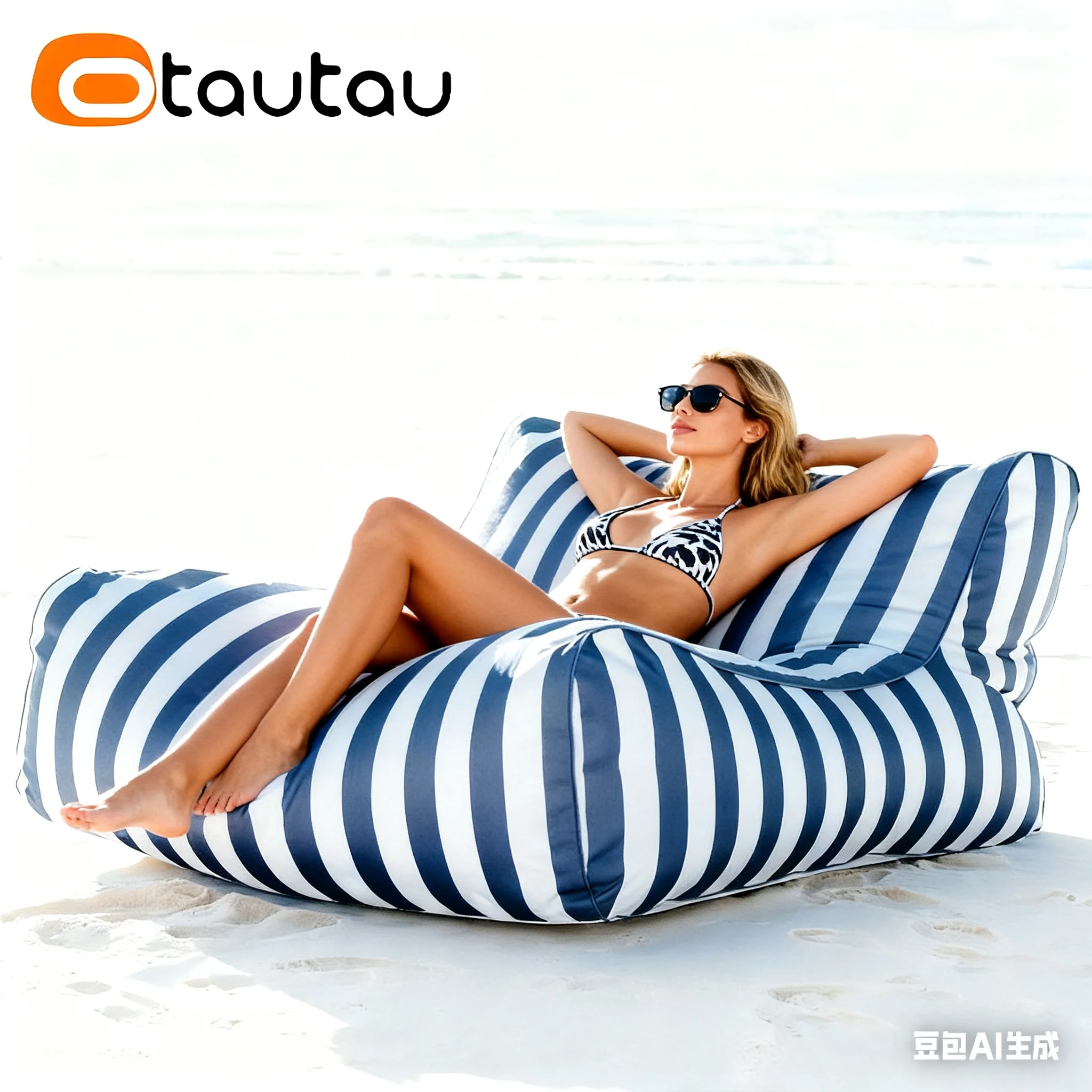 

OTAUTAU Outdoor Stripes Bean Bag Pouf Cover No Filler Swiming Pool Floating Sofa Bed Beach Garden Chaise Lounge Puff Salon SF080