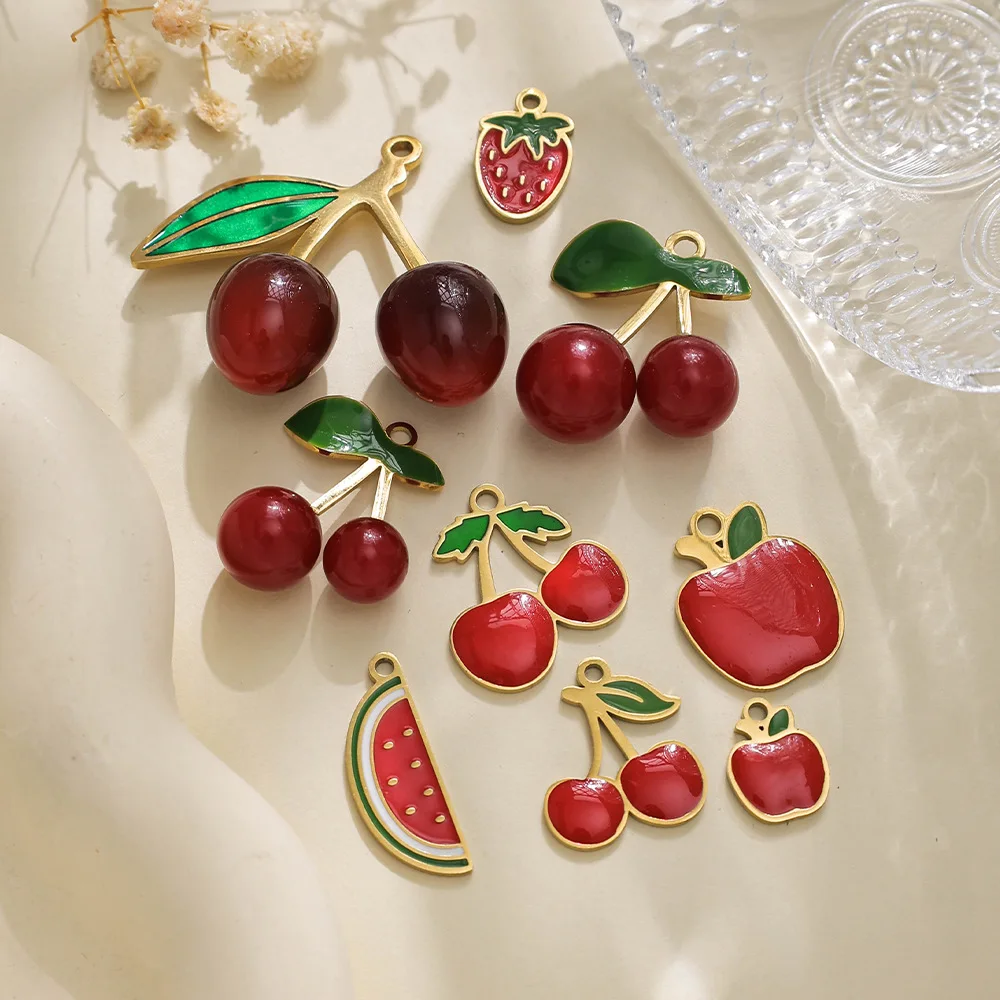 

2PCS Fashion Stainless Steel Fruit Series Pendant Accessories Personalized Jewelry Handmade DIY Pendant Wholesale Direct Sales