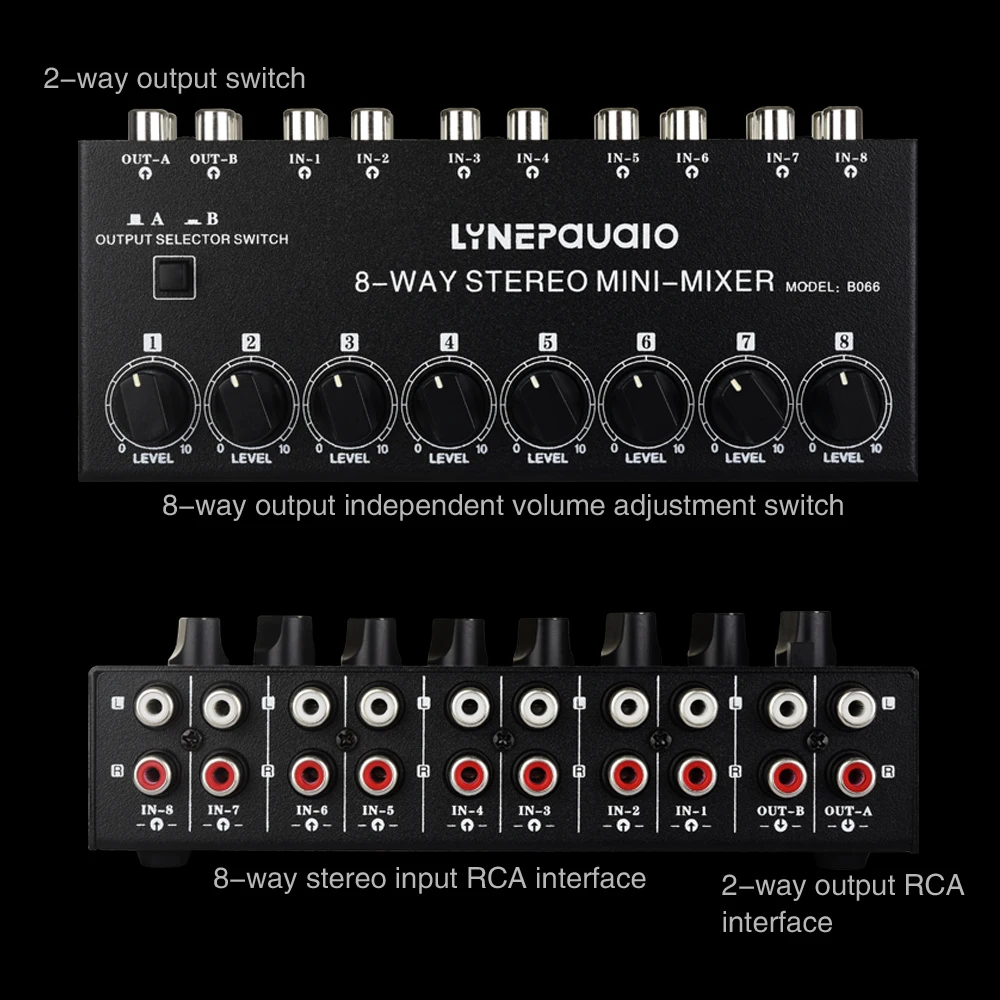 Mini mezclador estéreo pasivo de 8 canales No requiere energía Mezclador de audio estéreo de 8 canales Interfaz RCA