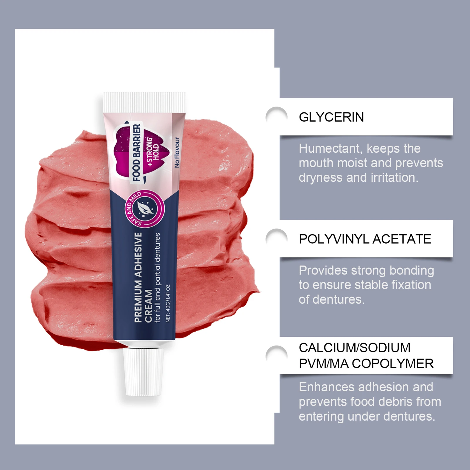 كريم لاصق طبيعي ممتاز طويل يحمل أطقم الأسنان المناسبة لأطقم الأسنان العلوية والسفلية #3