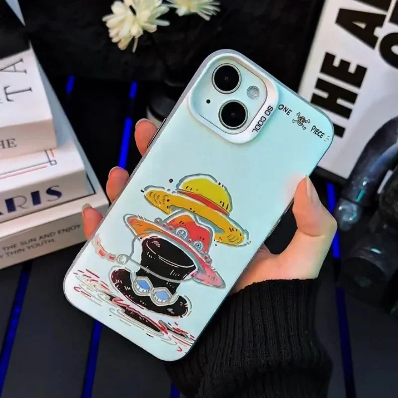 3D Cartoon One Piece Luffy Ace Sabo Phone Case for iPhone 11 12 13 14 15 16 17 Pro Max Plus Anime Brothers Hats Shockproof Cover