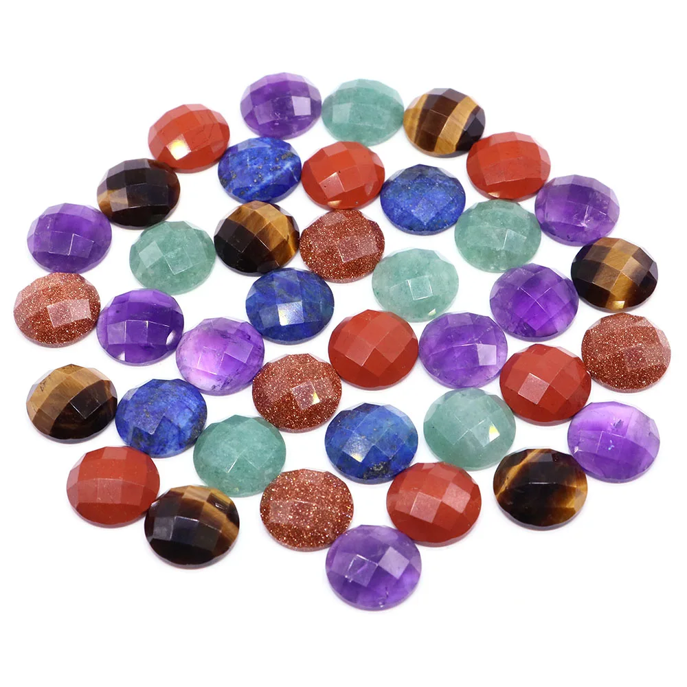 16mm Faceted Round Cabochon Flat Back Beads Natural Stones Crystal Cameo Spacers for Jewerly Making DIY Necklace Pendants Rings