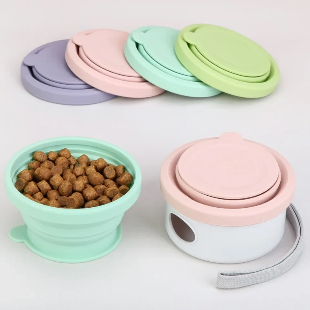 Folding Portable Silicone Dog Feeder Bowl 3 in 1 Pet Food Storage Feeder Outdoor Travel Water Bottle Cat Dog Food Bowl Dispenser