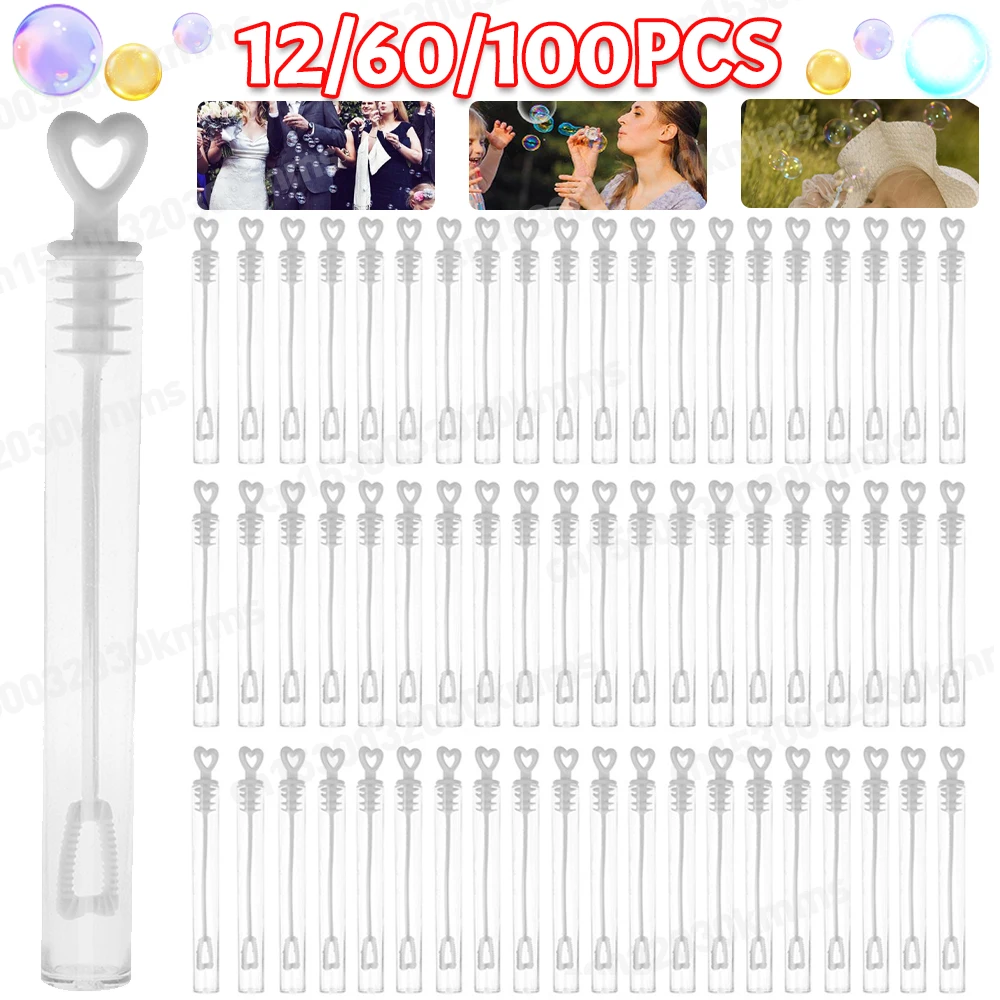 48/60/100Pcs Love Heart Wand Tube Bubble Soap Bottle Wedding Gifts for Guests Birthday Party Decoration Empty Bubble Bottles