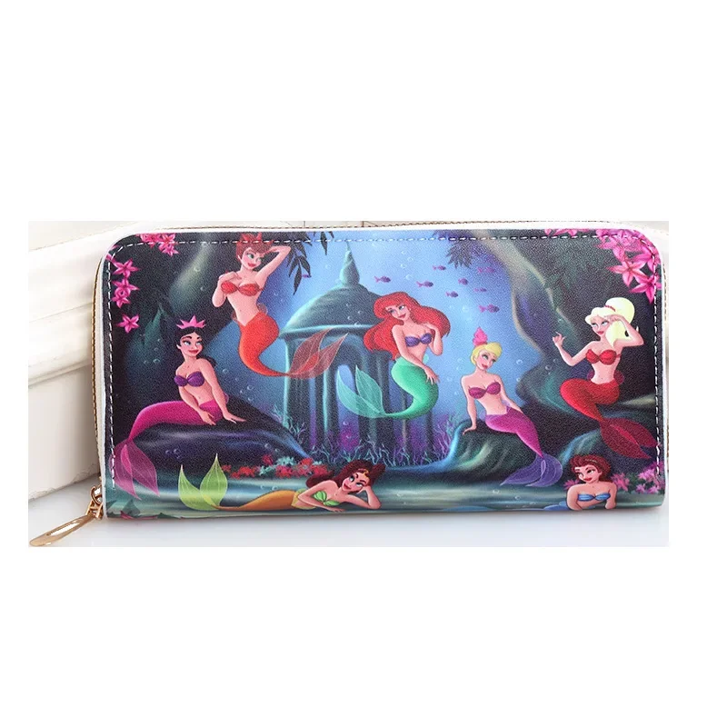 New Disney Coin Purse The Little Mermaid Anime Long Wallet Card Holder Printing Coin Storage Bag Key Case Kawaii Coin Bag Gifts