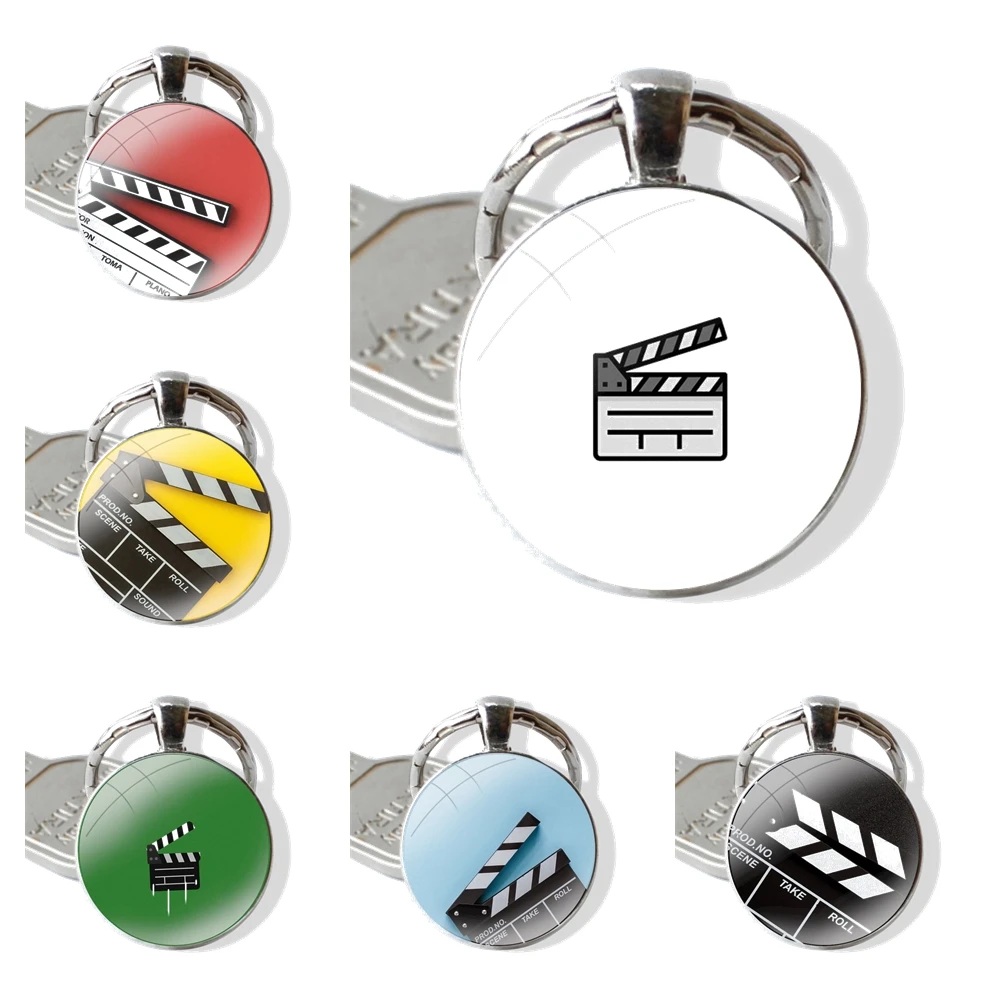 Movie Clapperboard Glass Metal Pendant Key Chain Classic Men Women Key Ring Accessories Jewelry Gifts