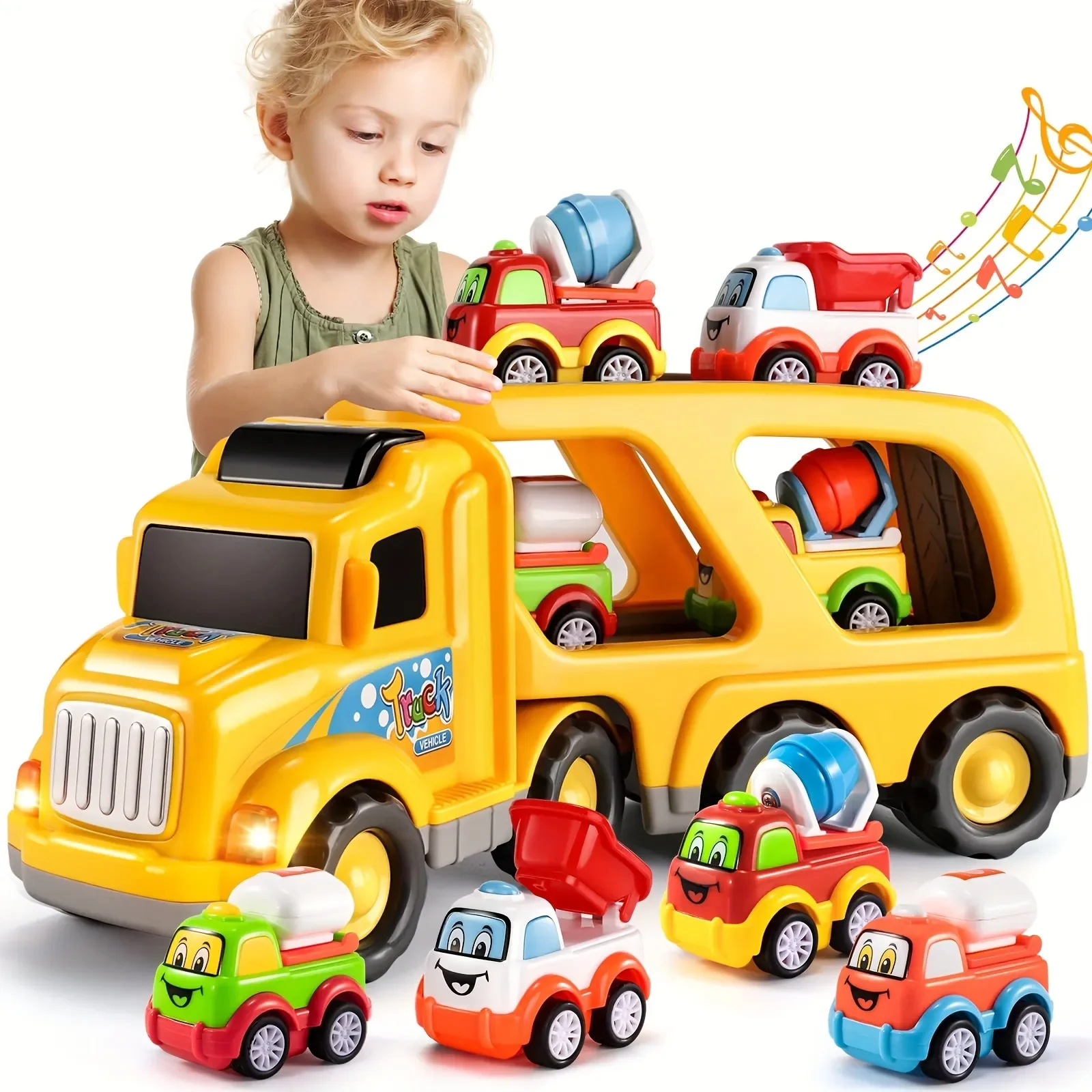 3-6 Year Old Children's Friction Power Toys, City Transportation Card Cars, Children's Toy Sets, Christmas Gifts - Yellow