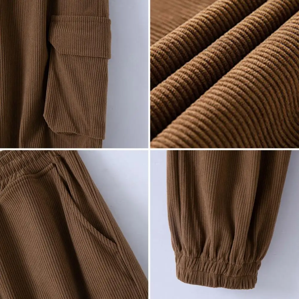 الرجال السراويل البضائع الكاحل النطاقات الرباط مرونة الخصر فضفاض Sweatpants مع جيوب ريترو ستايل يندبروف الكاحل طول بنطلون