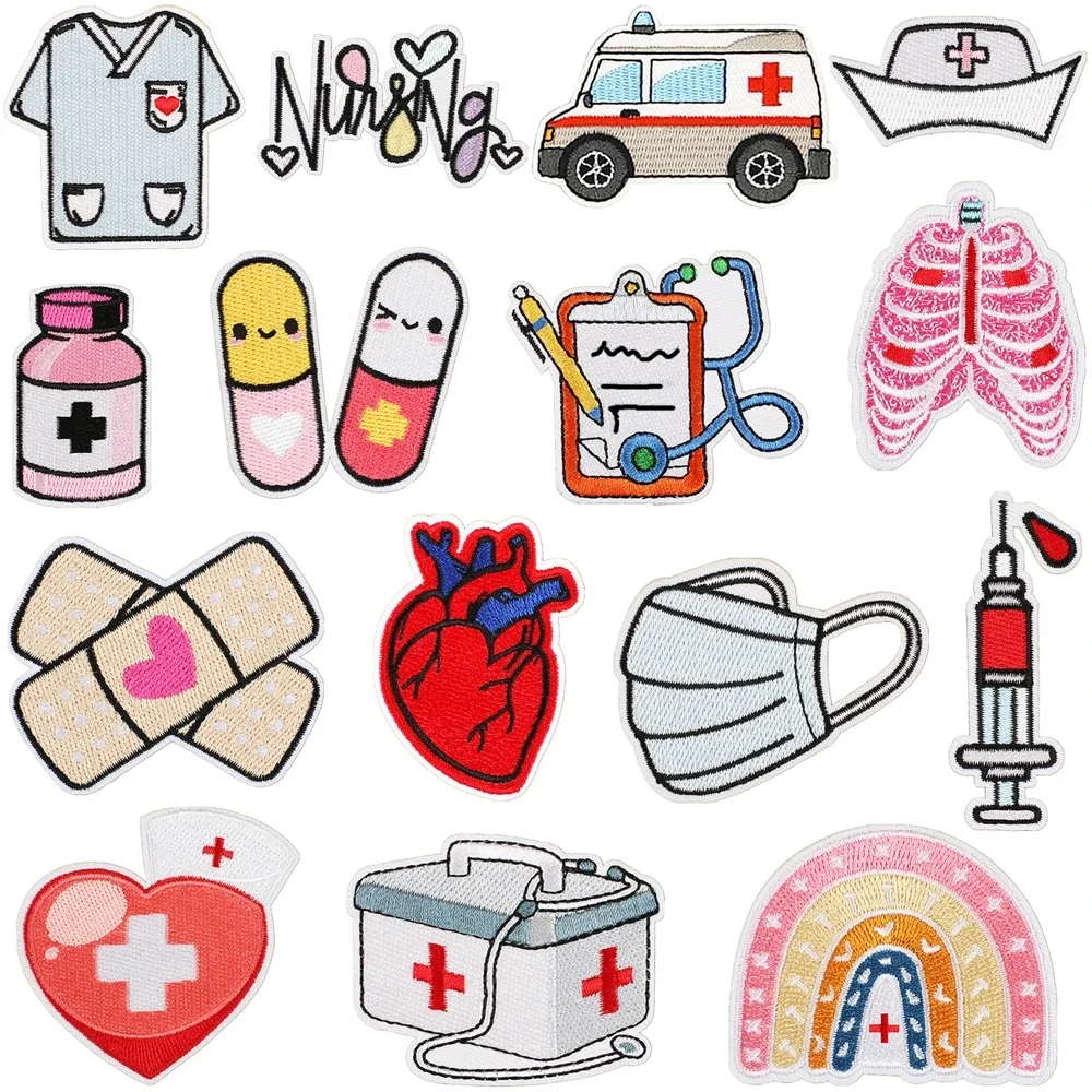 Patch for Clothing Sewing Stickers Iron On Patches Medical Hospital Embroidery Fusible Applique Badge Backpack Decoration Stripe