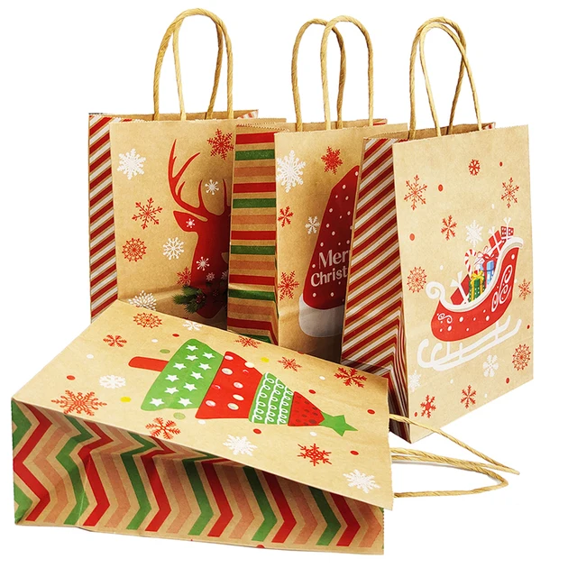 4Pcs Świąteczna papierowa torba na prezenty Świąteczne opakowanie na cukierki Święty Mikołaj Łoś Dzwonek Świąteczna torba na prezenty Świąteczna dekoracja 2024
