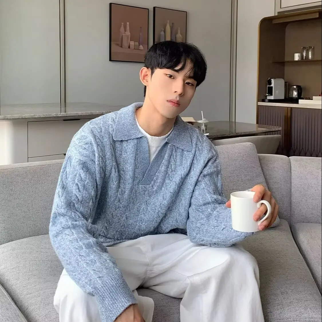 

ay Knitted Sweater Men's Loose Fit Long Sve Thin Outerwear Early Autumn Top Heavy Du 250 Pou Fall Winter Clothing