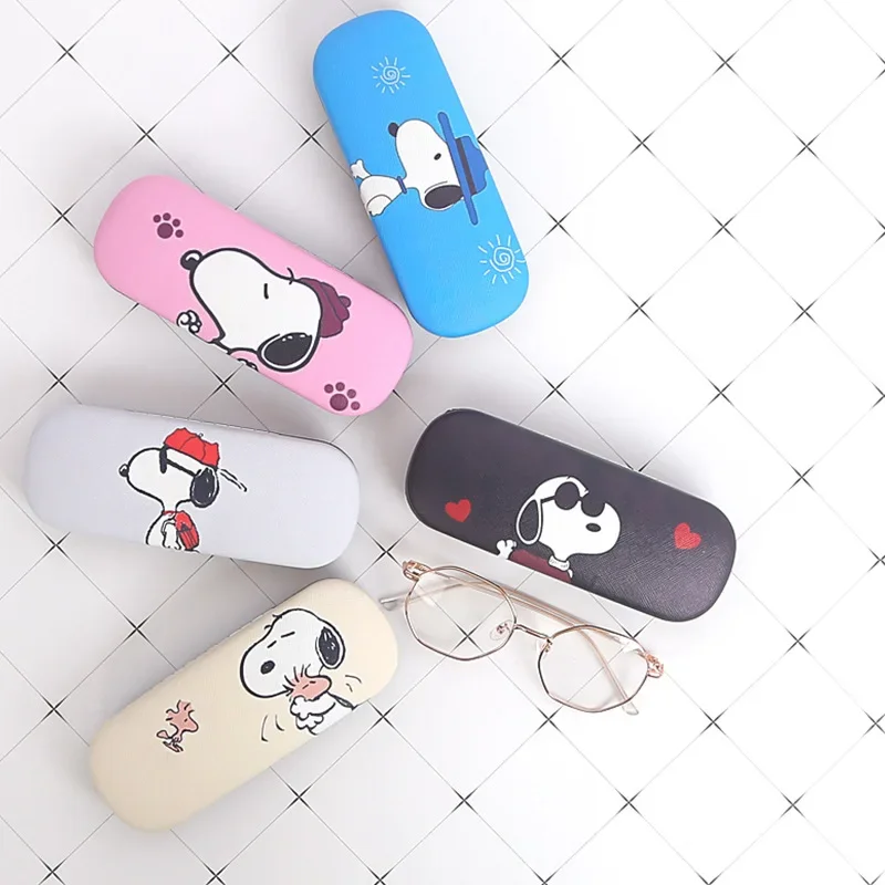 Snoopy PU Leather Myopia Glasses Case Bullet Buckle Box Optical Myopia Iron Box Student Simple Sunglasses Box Storage Box kawaii