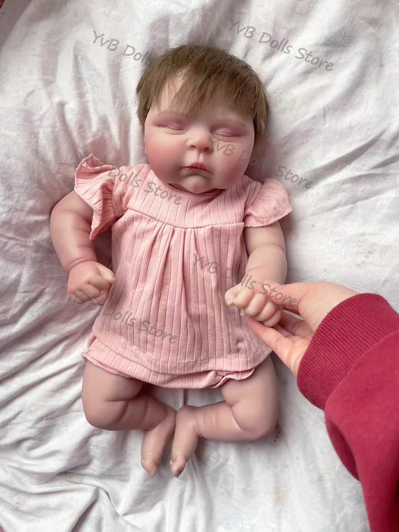 19inch Peaches Sleeping Reborn Doll Soft Touch Cuddly Body with 3D Skin Multiple Layers Painting with Hand-Rooted Hair Doll